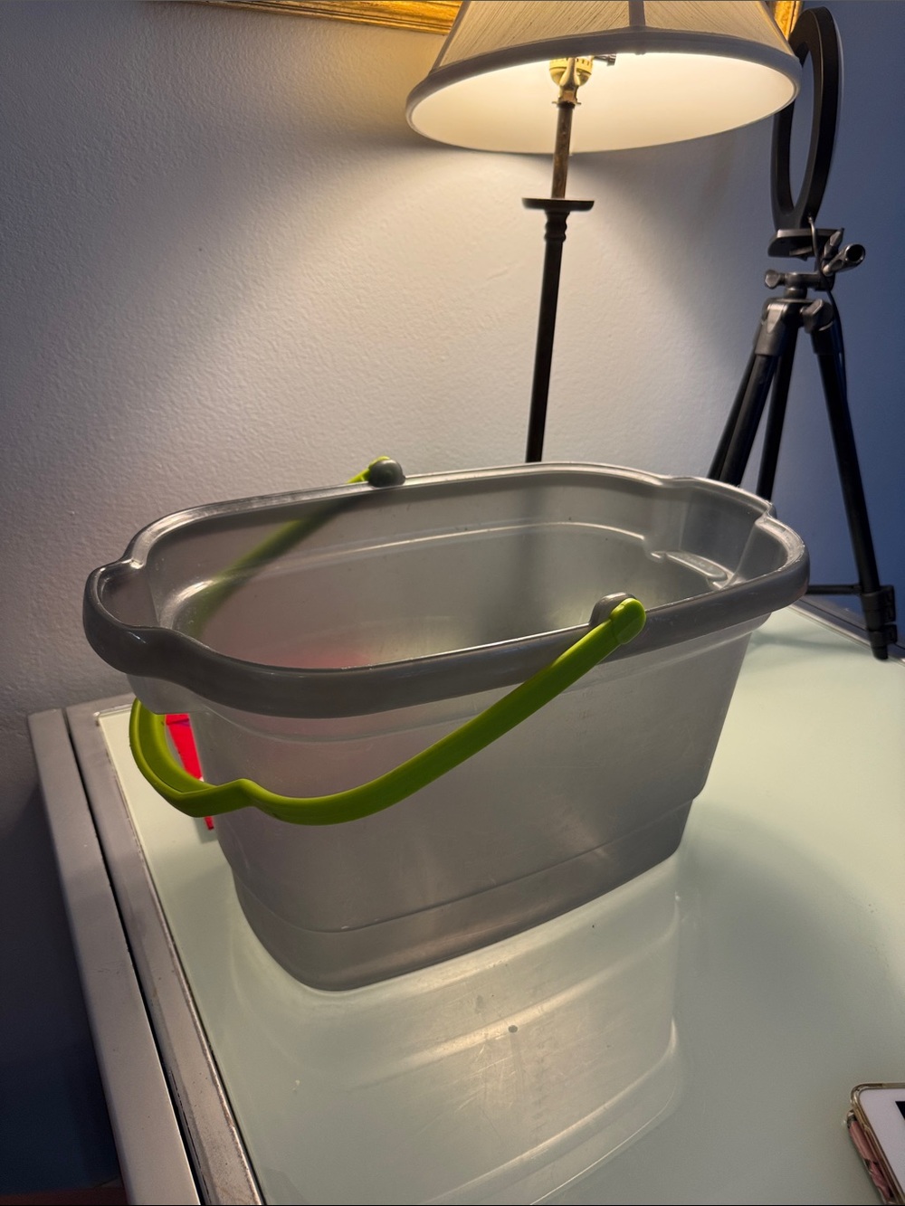 Gray Plastic Cleaning Bucket with Lime Green Handle - Home Bath